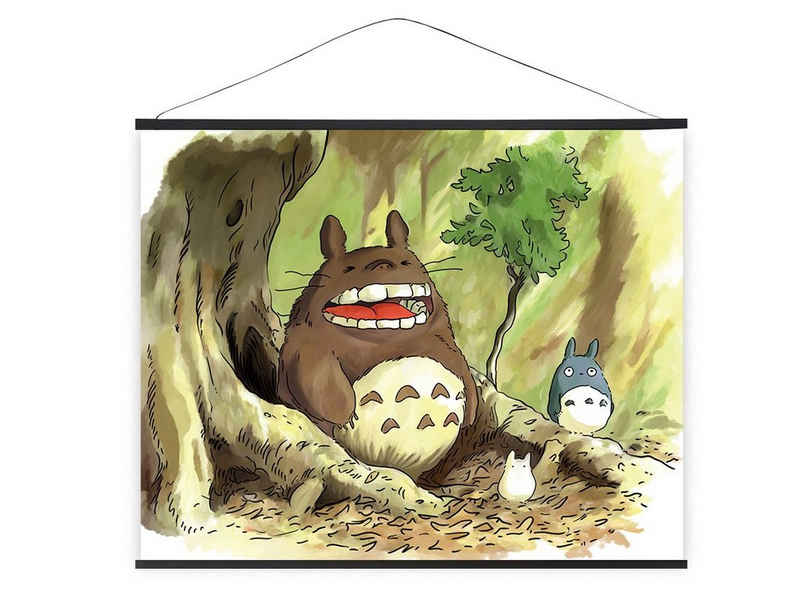 GalaxyCat Poster XXL Totoro Rollbild aus Stoff, Kakemono 100x81cm, Großes Anime Wandb, Chibi, Chu, Totoro, Chibi, Chu, Totoro Rollbild / Kakemono