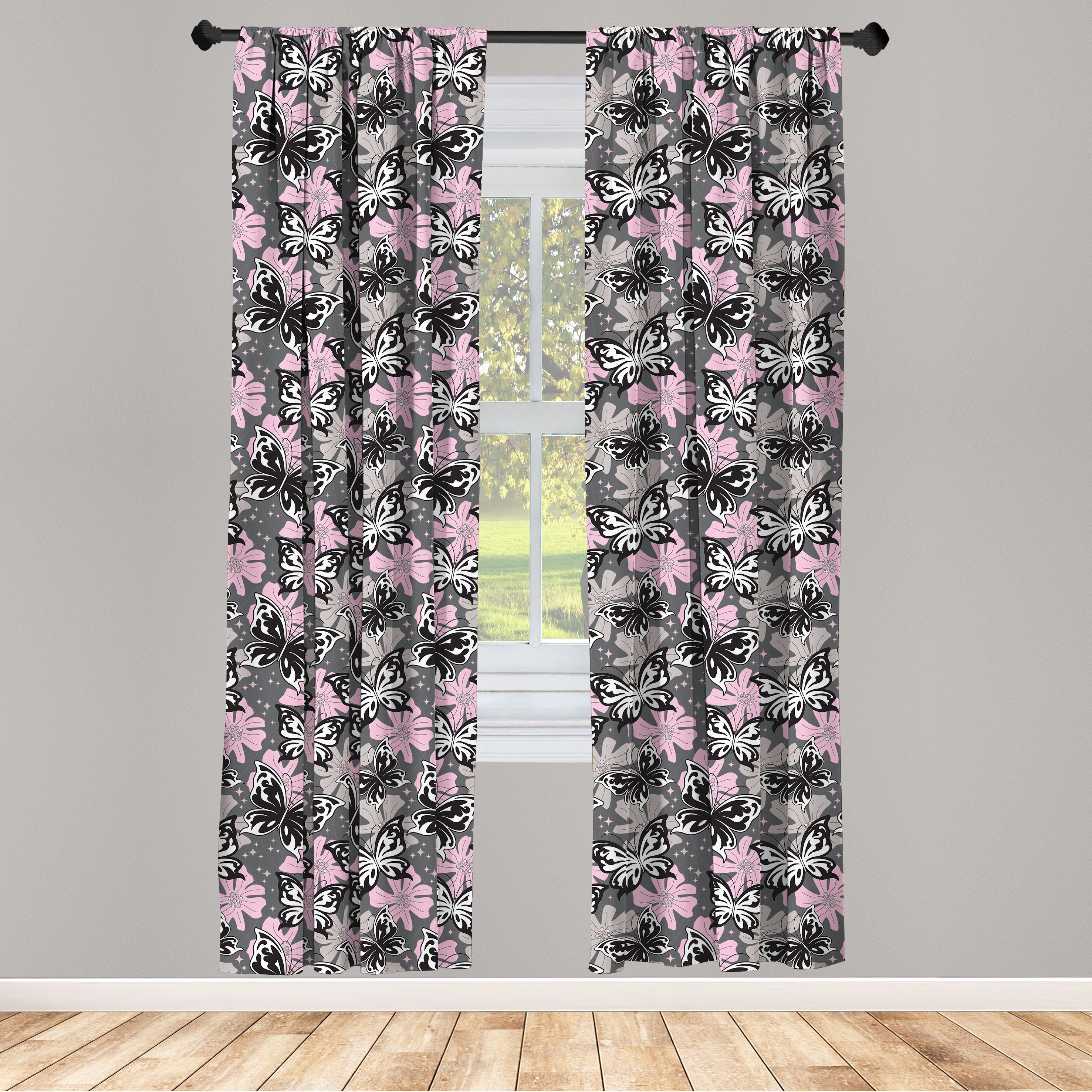 Gardine Vorhang für Wohnzimmer Schlafzimmer Dekor, Abakuhaus, Microfaser, Schmetterling Romantischer Sommer