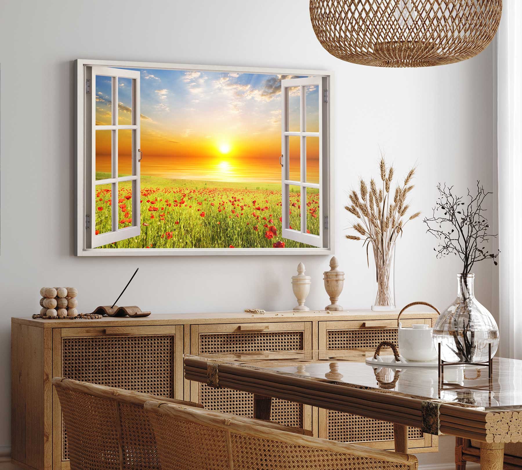 Sinus Art Leinwandbild Wandbild 120x80cm Fensterbild Sonnenuntergang Meer A günstig online kaufen