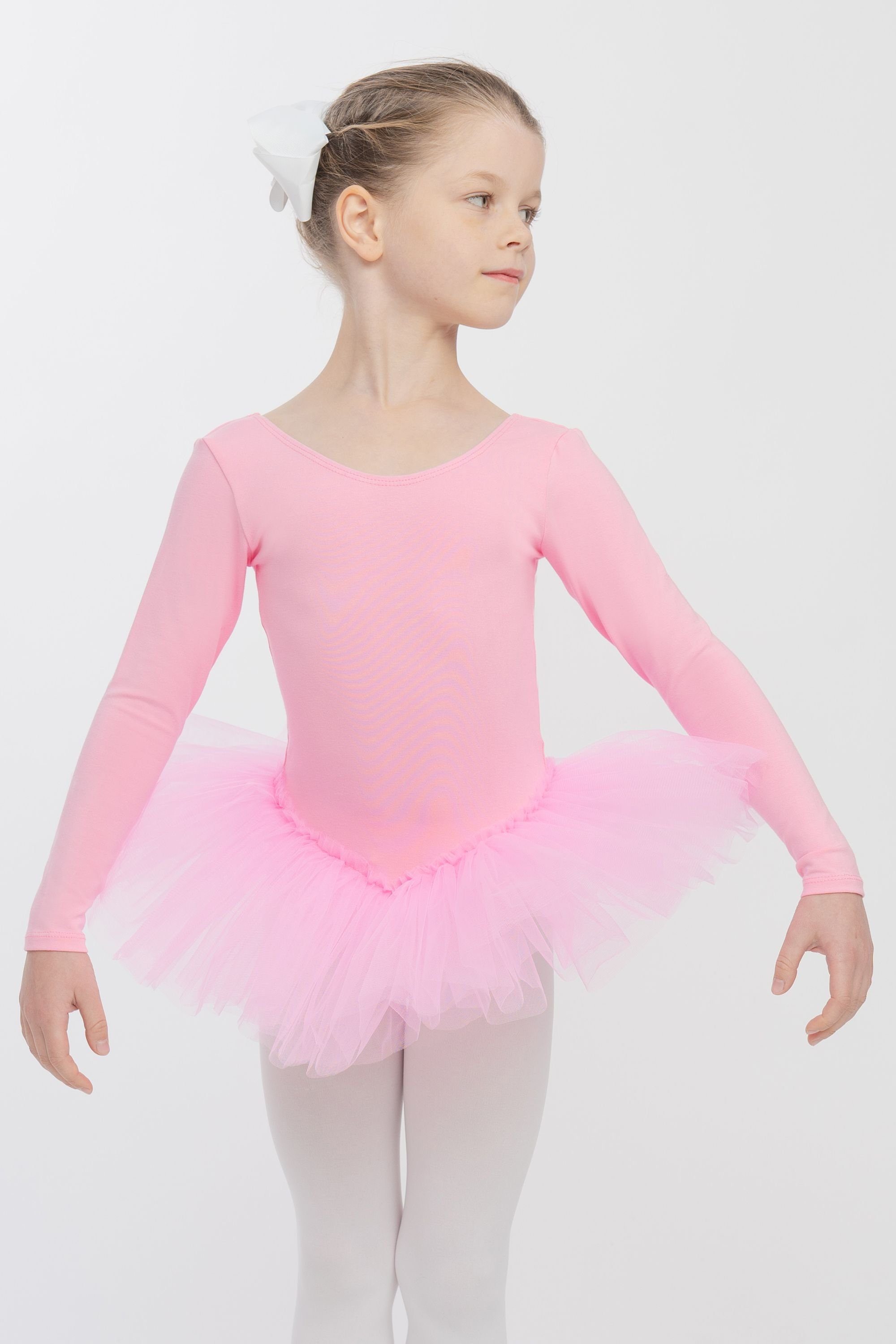 tanzmuster Tüllkleid Ballett Tutu Alea mit langem Arm Ballettkleid mit Tüllrock für Mädchen rosa