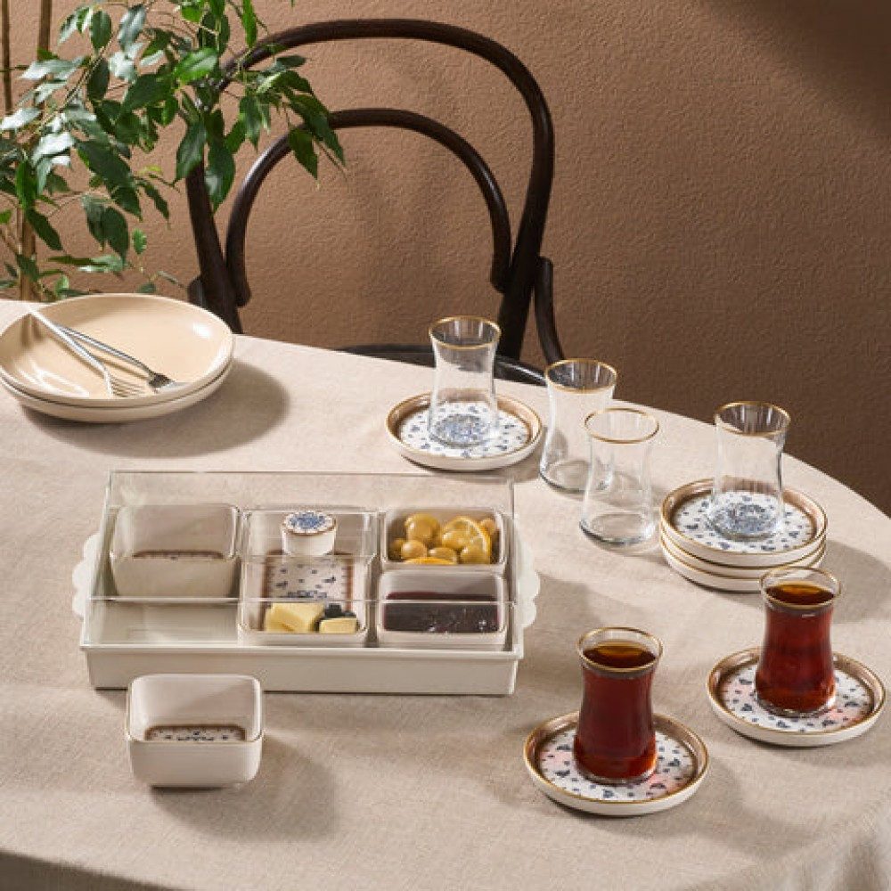 Karaca Тарелка для завтрака Karaca Elena 7-teiliges Keramik-Frühstücksset, Mehrfarbig