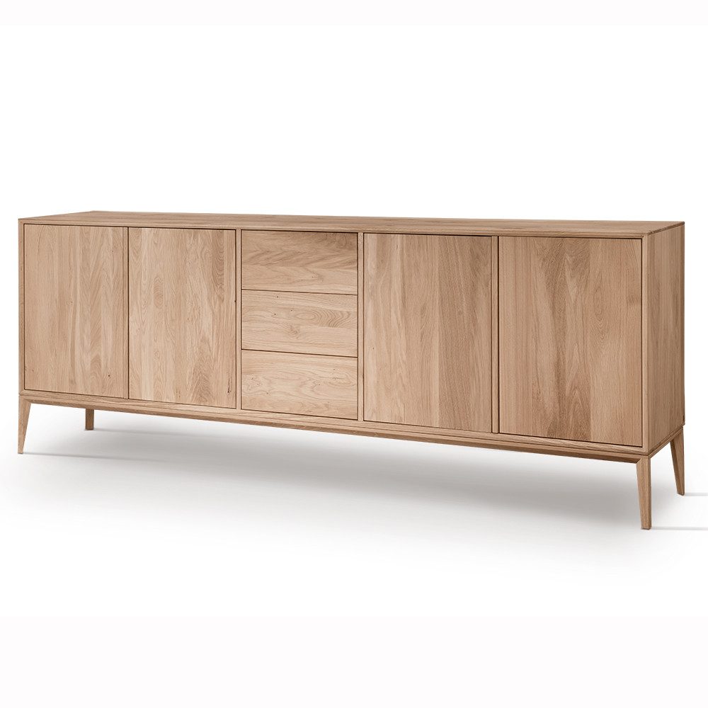 Lomadox Sideboard CUNEO-137, Massivholz Eiche bianco Push-to-open 221,6x81,9x41,5 cm