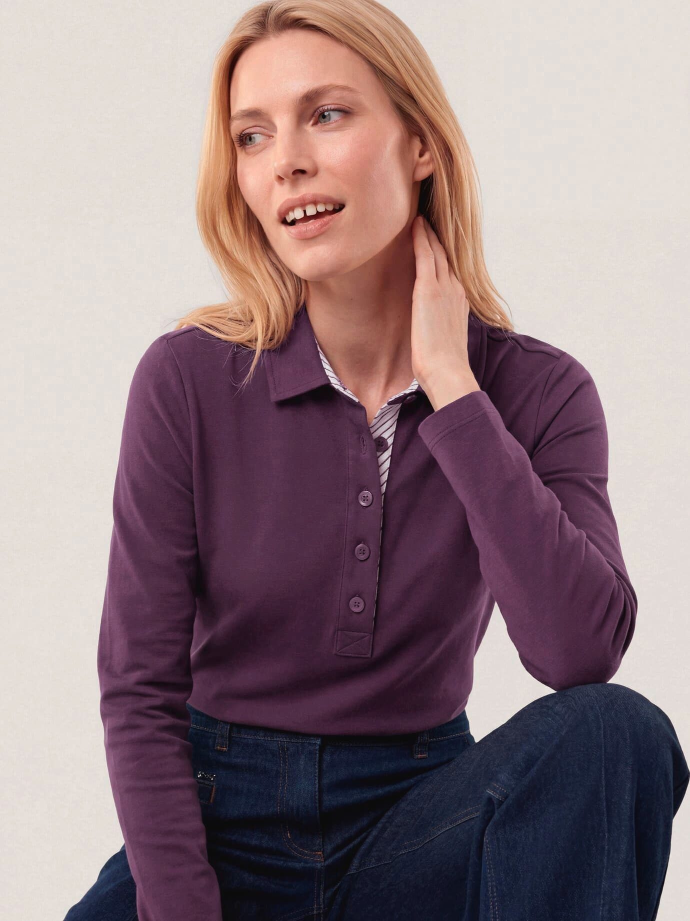 Walbusch Poloshirt Damen Poloshirt aus Baumwolle Polokragen Langarm, Polokragen