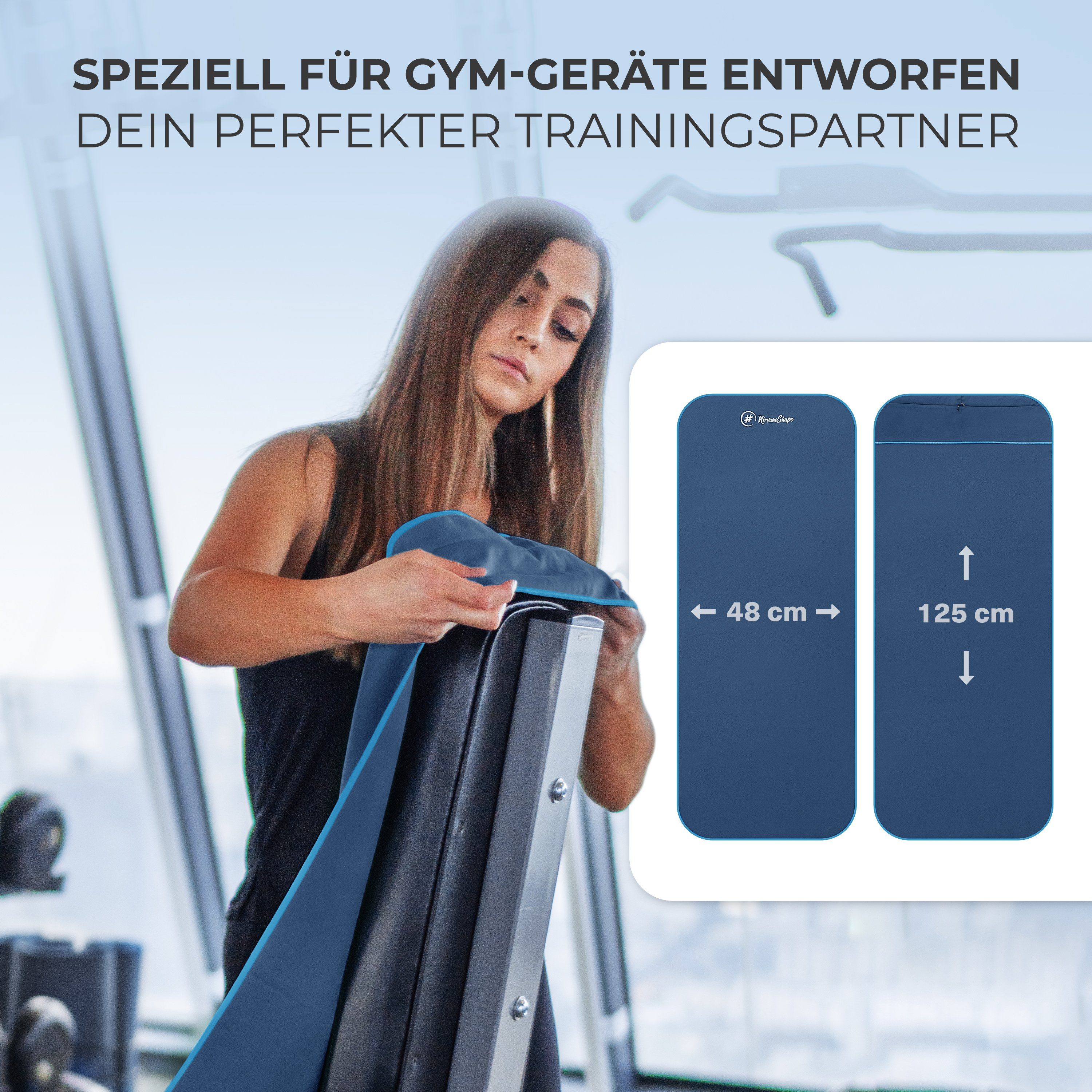NirvanaShape Sporthandtuch Fitness-Handtuch mit Magnet-Clip, Mikrofaser Sporthandtuch, Microfaser, 2x Reißverschlusstaschen & Funktionaler Geräteüberzug, Ultra-Saugfähig