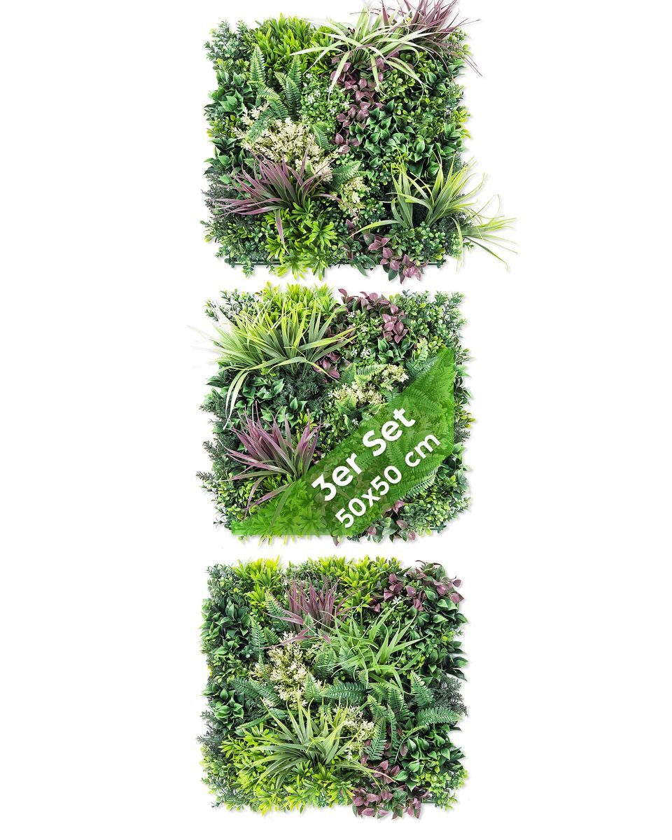 Kunstpflanze Künstliche Pflanzenwand Indoor & Outdoor, Blumenwand, Green Wall Urban Jungle, JELLE & JACOB, Höhe 50 cm, pflegeleicht & langlebig für Wohlfühl-Atmosphäre