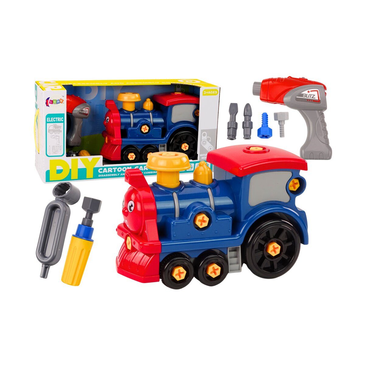 Wisam Lernspielzeug Cartoon drehende Lokomotive DIY Marineblau
