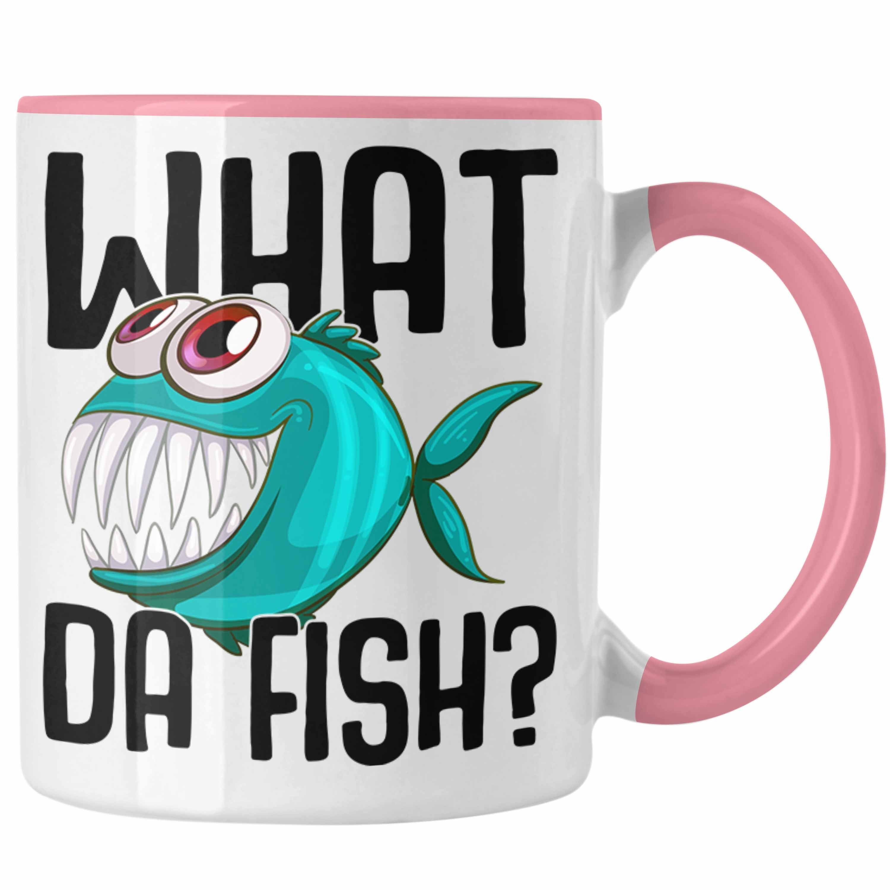 Trendation Tasse Trendation - Angler Fischer Tasse Geschenk Raubfische Hobbyangler Hecht Forelle Barsch Angeln Kaffeetasse Zubehör Rosa