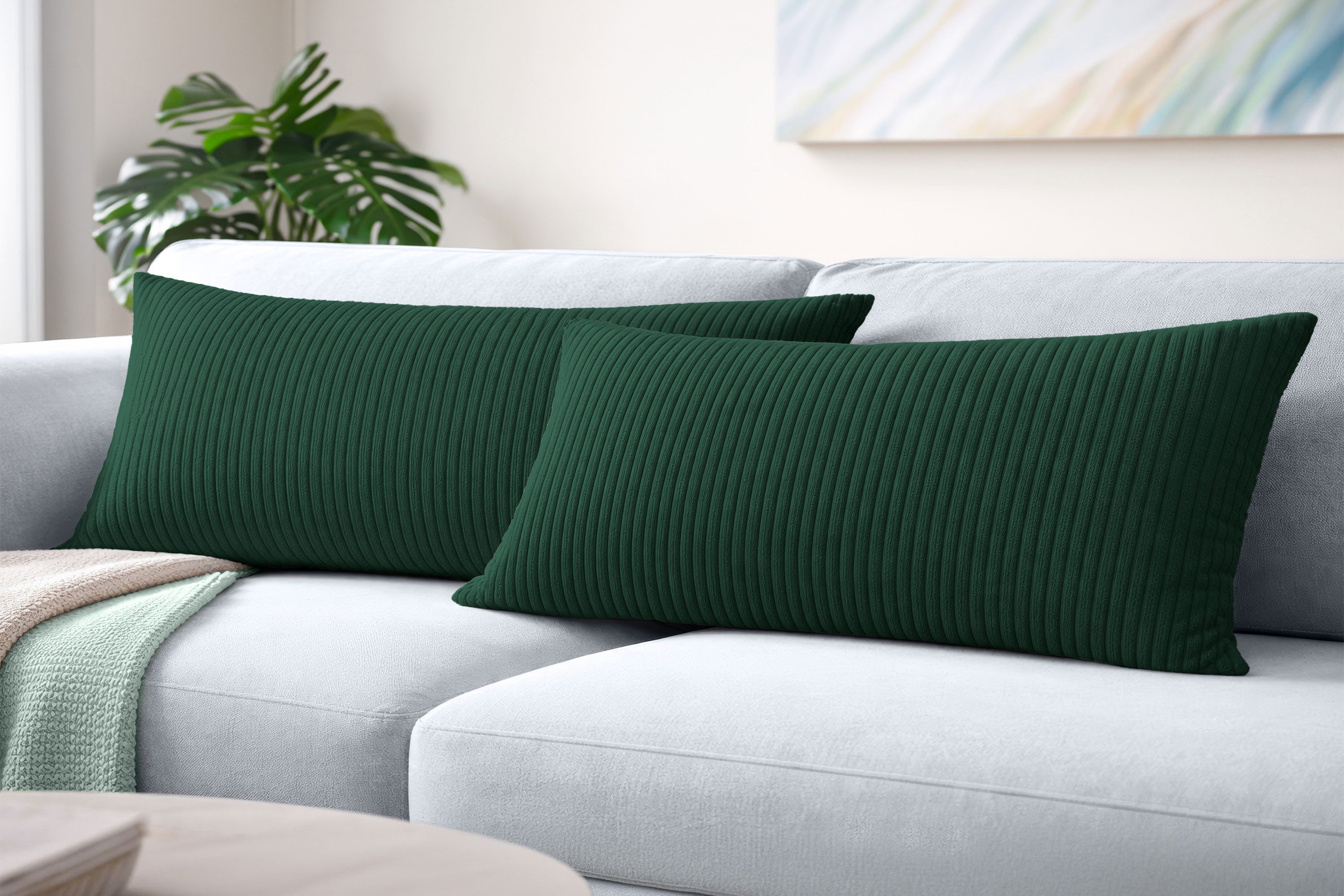Amilian Kissenbezüge 40x80 cm 2er Set Cord-Optik Hotelverschluss - Zierkissenhülle Sofa, weich, pflegeleicht, formstabil