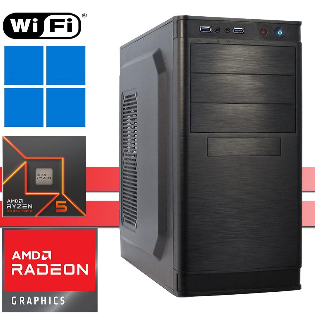 X-HARDWARE X-Business Ryzen5 7600X, 32GB DDR5, 256GB + bis zu 4TB HDD Business-PC (AMD Ryzen 5 7600X, AMD Radeon Graphics, 32 GB RAM, 0 GB HDD, 256 GB SSD, Luftkühlung, Windows 11 Professional)