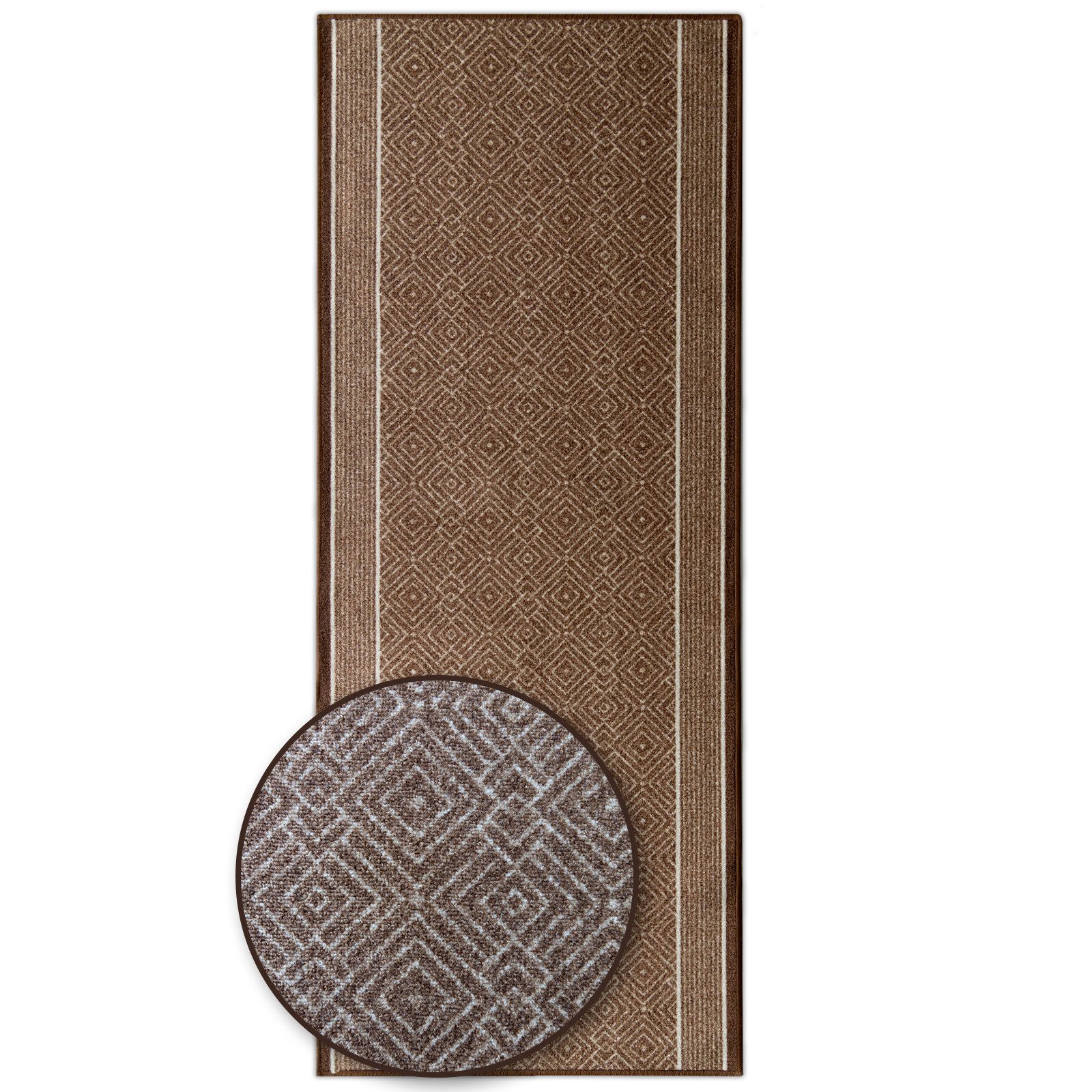 Karat Teppich Läufer Olymp, Flur Teppichläufer im Rauten Design, rutschhemmender Gelrücken, Polyamid Flurläufer für Flur & Wohnzimmer