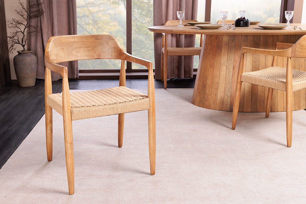 riess-ambiente Armlehnstuhl KENNEDY natur - Pinienholz, Korbgeflecht, Boho, m. Armlehnen, recycelt (Einzelartikel, 1 St), Natürlicher Scandi-Stuhl - ideal f. Wohnzimmer, Küche oder Home Office