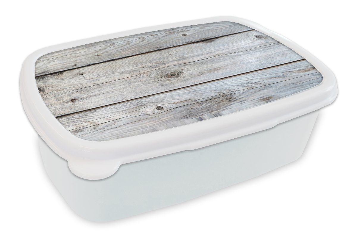 MuchoWow Lunchbox Weiß - Holz - Regale, Kunststoff, (2-tlg), Brotbox für Kinder und Erwachsene, Brotdose, für Jungs und Mädchen