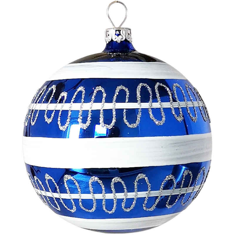 Schatzhauser Weihnachtsbaumkugel Christbaumkugel Welle, blau Ø8cm (1 St), mundgeblasen, handbemalt