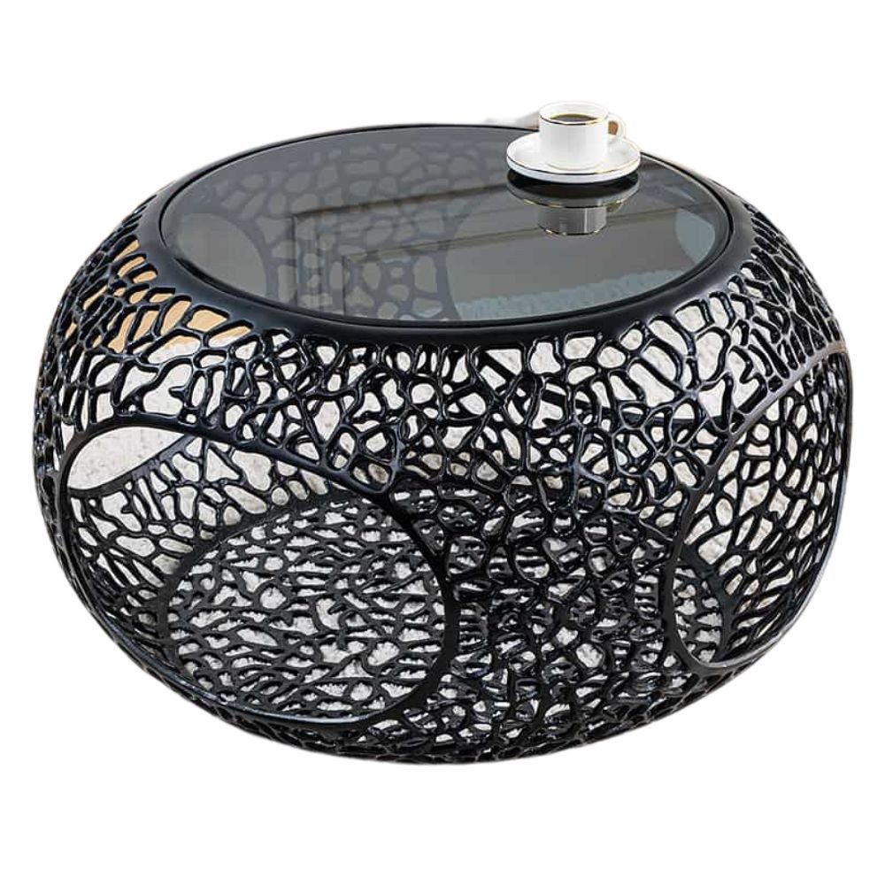LebensWohnArt Couchtisch Design Couchtisch RIXOS schwarz 75cm Metall schwarz Handarbeit
