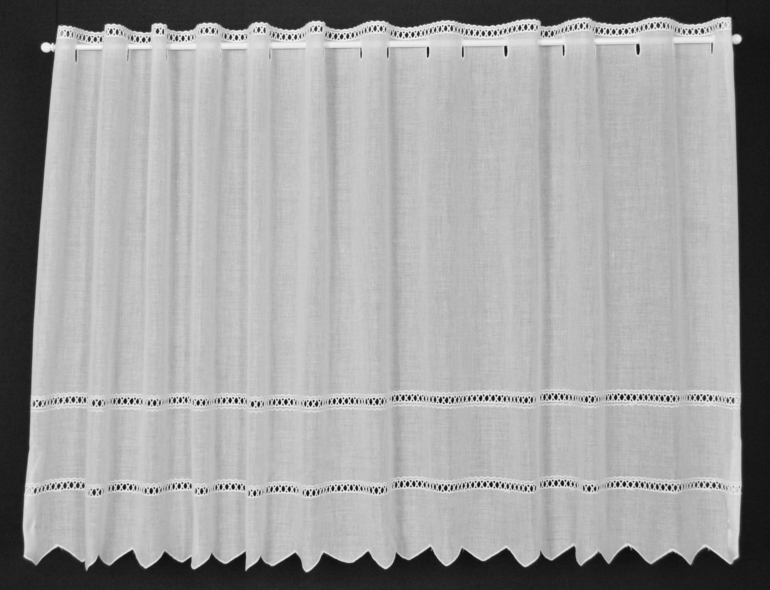 Gardinen Kranzusch Scheibengardine mit Lochstickerei, Stangendurchzug, transparent, Kurzgardine,Stablöcher,verschiedene Höhen