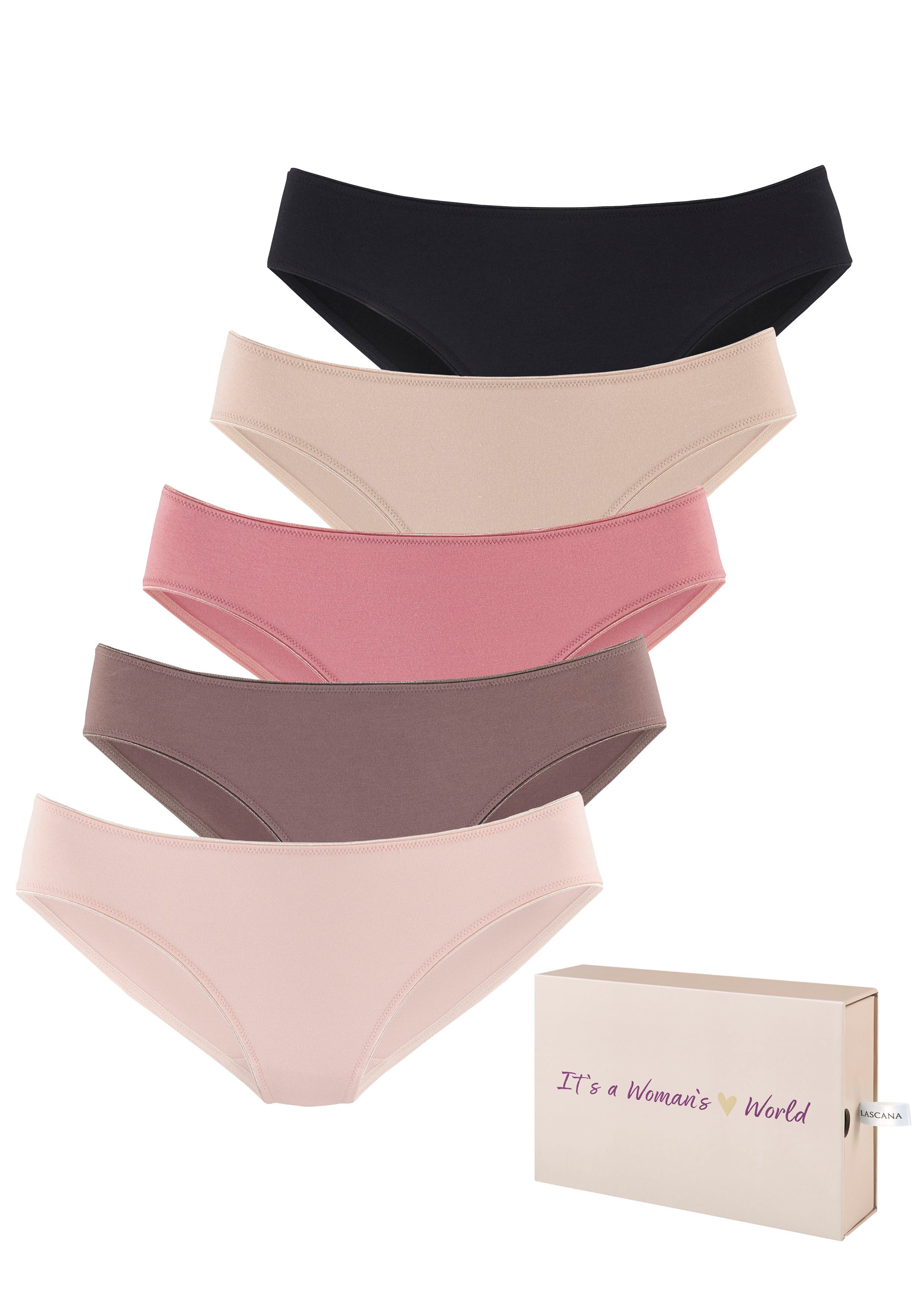 LASCANA Jazz-Pants Slips (5er-Pack) aus Baumwolle, mit schöner Aufbewahrungsbox