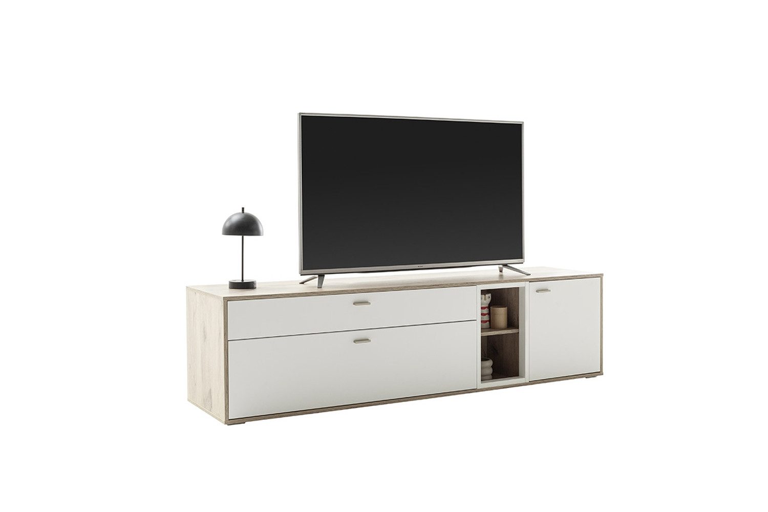 freiraum Lowboard SANTERNO, 2 Schübe, 1 Tür, Soft withe / Viking Eiche Dekor - 199x53x50 (BxHxT)