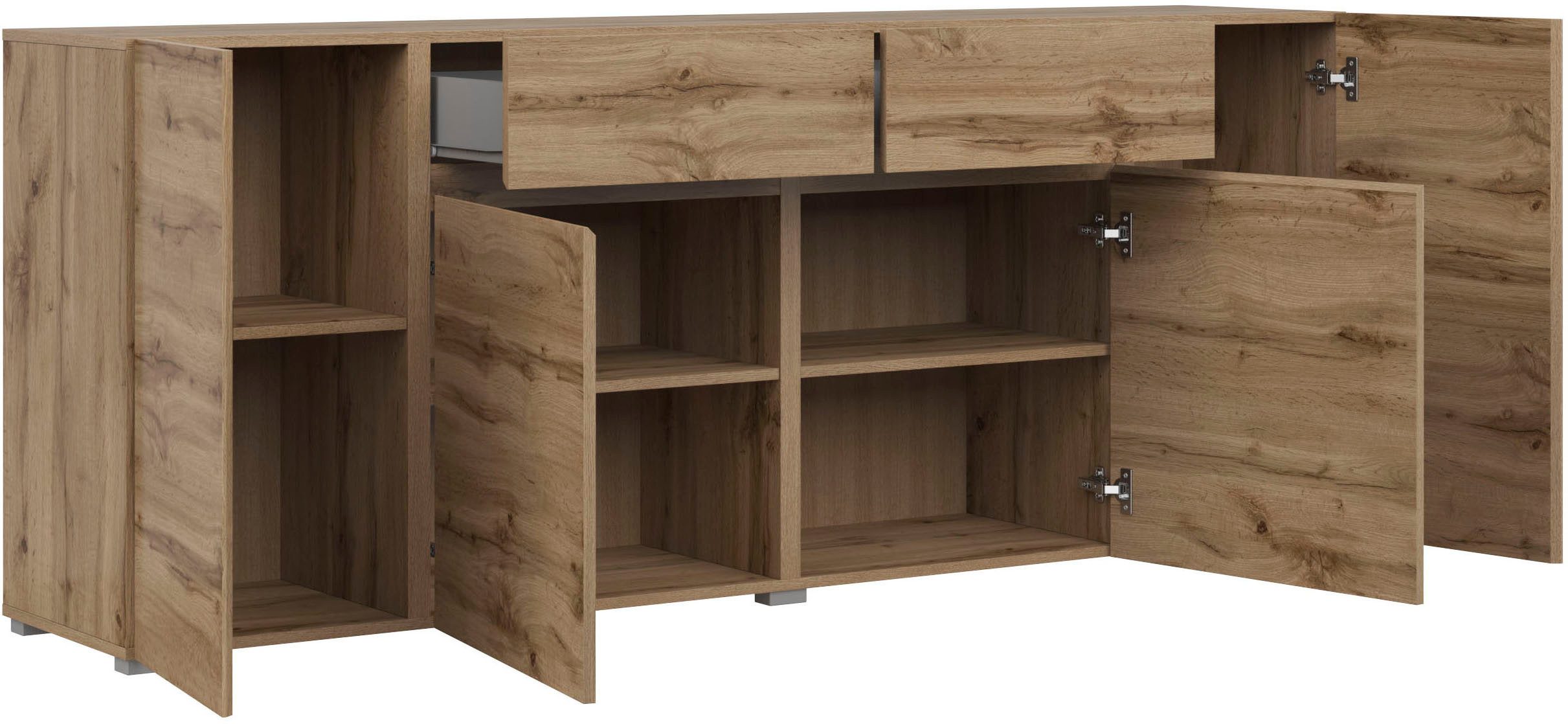 OTTO home Sideboard Metric,Breite 195 cm, grifflose Kommode 4 Türen/2 Schubkästen, Schubladenschrank mit viel Stauraum, Einlegeböden verstellbar
