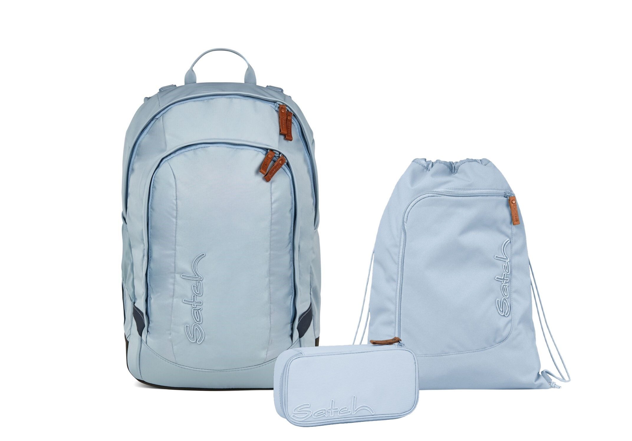 Satch Schulranzen Schulrucksack-Set AIR Nordic Ice Blue 3-teilig (3-teilig), Schulranzen, ergonomisch, Laptop-Fach, Your-Size-System