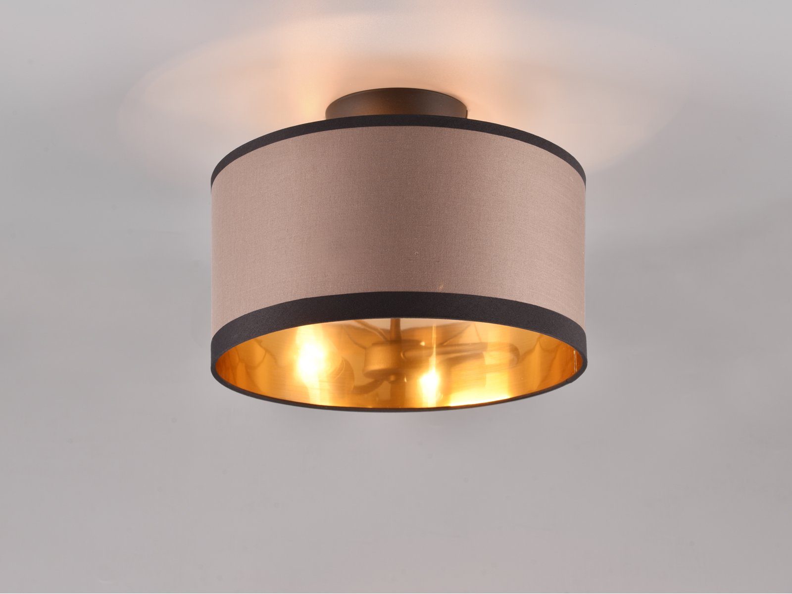 Stoff wechselbar, warmweiß, Lampenschirme LED Treppenhaus, rund Taupe/Gold meineWunschleuchte Deckenleuchte, Ø30cm Designklassiker LED