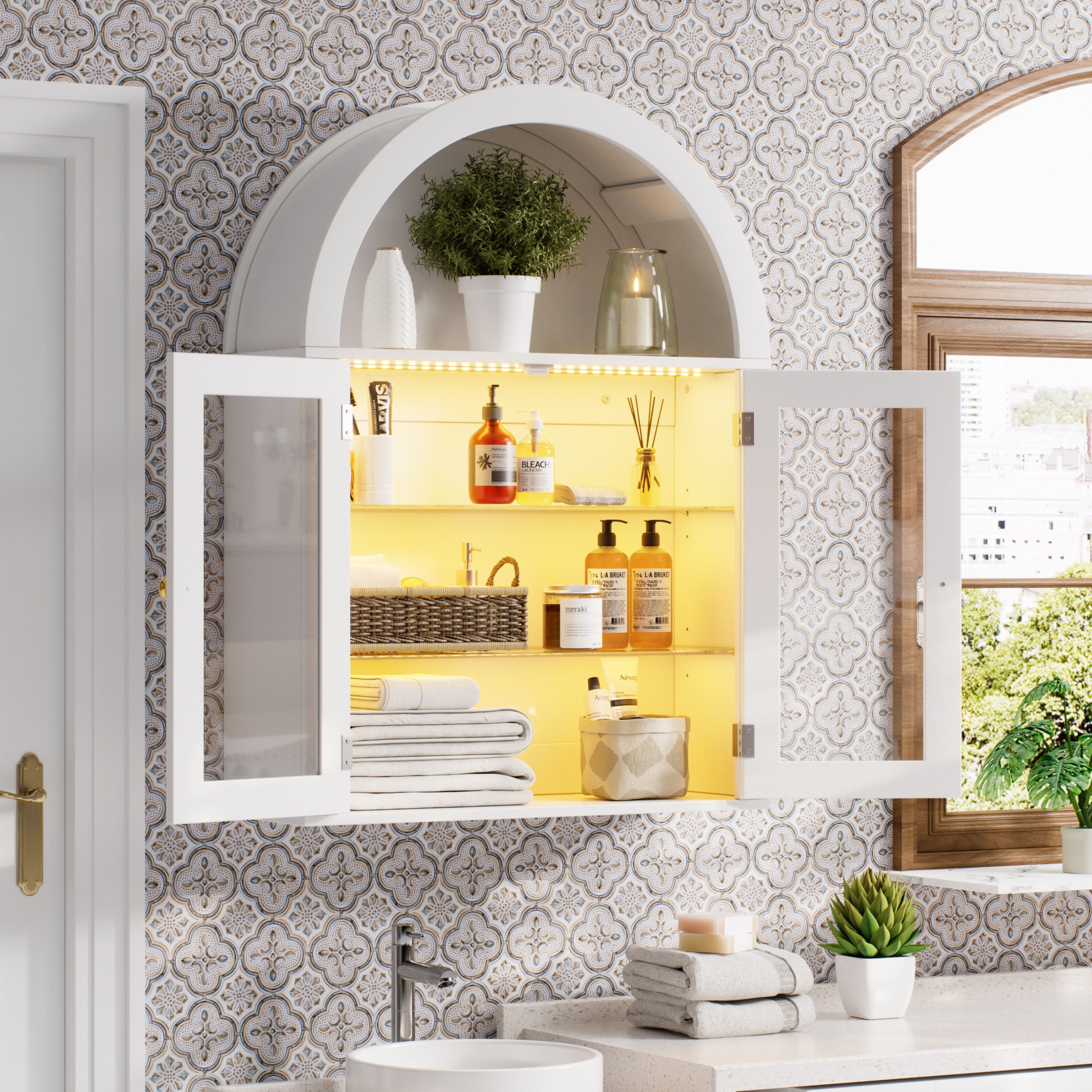 TWSOUL Hängeschrank Gewölbter Wandschrank mit LED&verstellbarem Regal, 70x9 günstig online kaufen