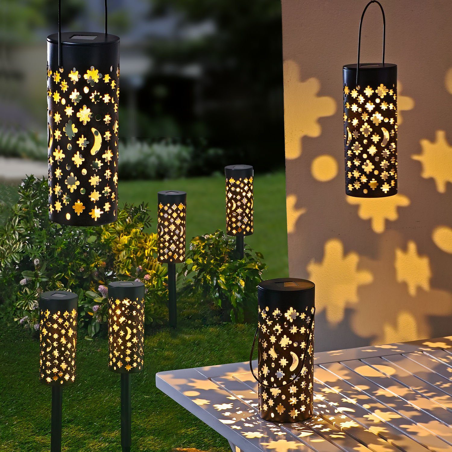 Spetebo LED Solarleuchte Solar Leuchten 3-in-1 schwarz 2er Set 18 x 7,5 cm, Ein-/Ausschalter, LED fest integriert, warm weiß, Garten Deko