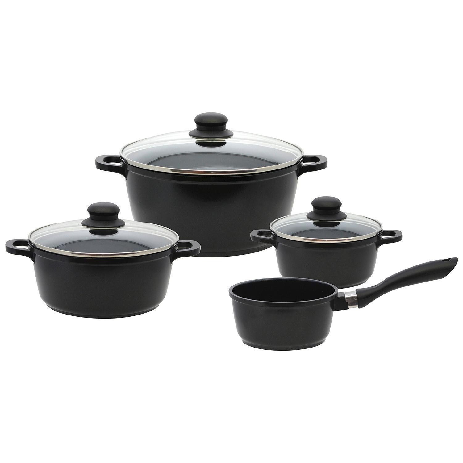 Elo Topf-Set BLACK CAST, Silikon-Polyester Beschichtung Innen, Aluminiumguss (4-tlg), Antihaftversiegelung