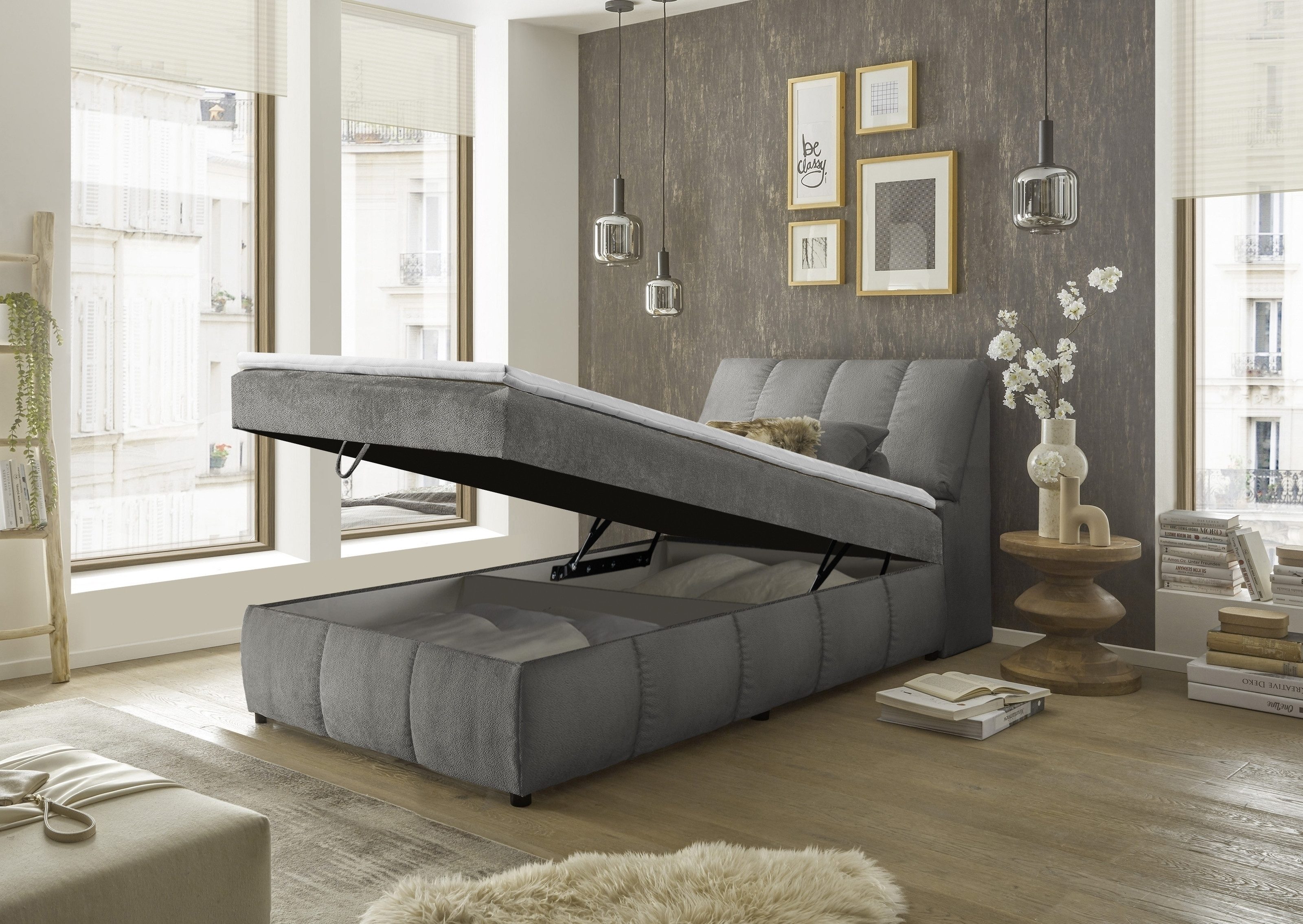 Black Red White Boxspringbett Stauraum, Topper, graphit, 120x200cm - Stellmaß 123x105x240cm (BxHxT)