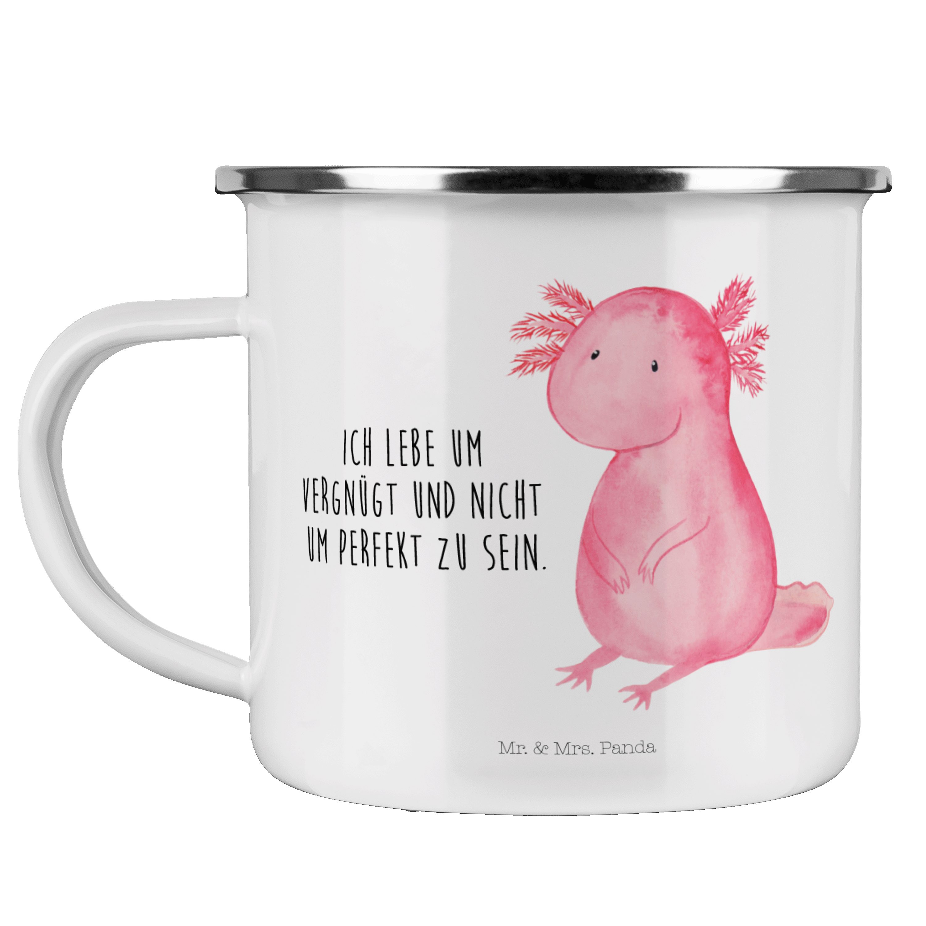 Mr. & Mrs. Panda Becher Axolotl - Weiß - Geschenk, vergnügt, Molch, Freundin, Metalltasse, Ca, Emaille