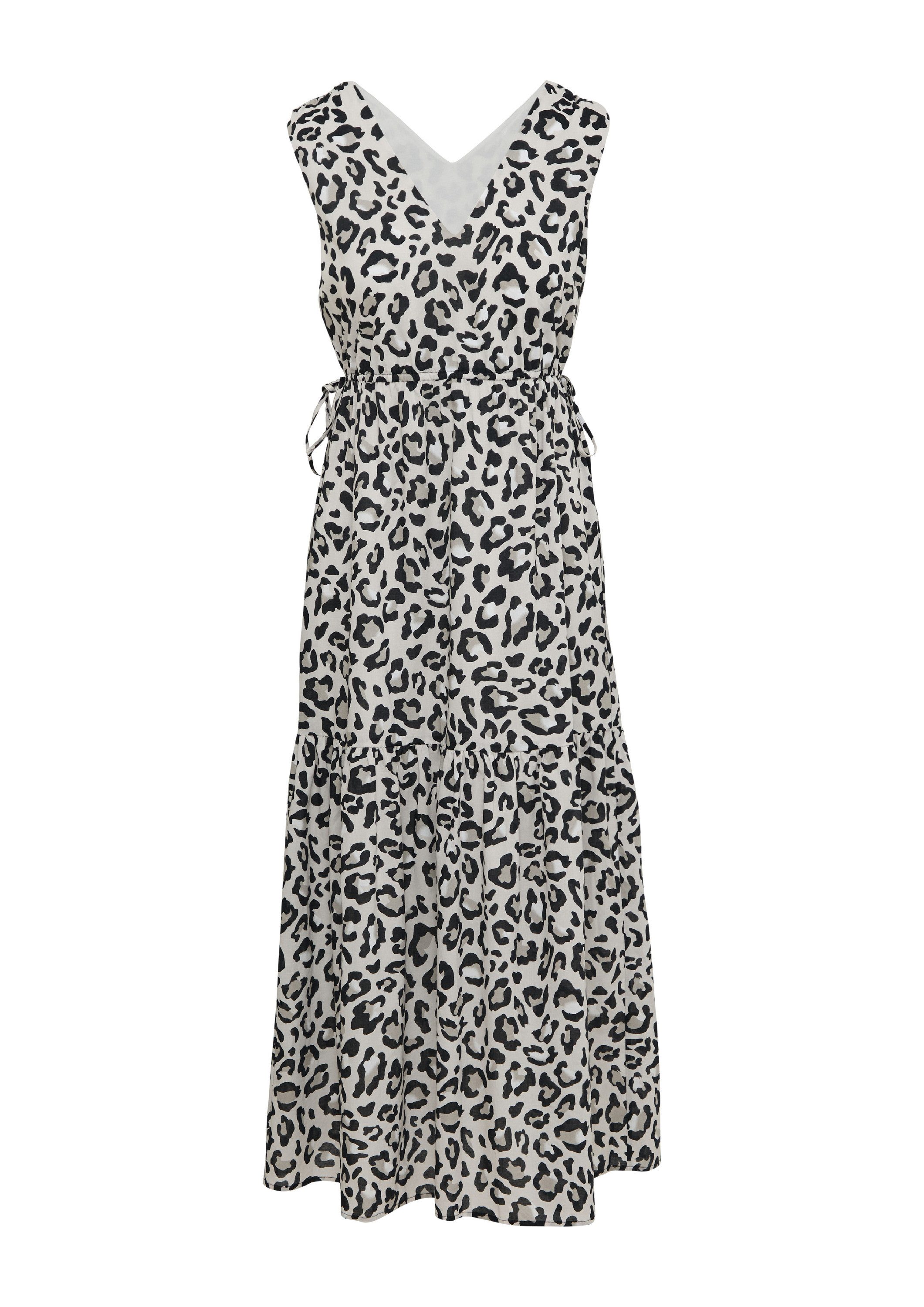 comma Midikleid Kleid Maxikleid mit Leo-Muster und Raff-Details