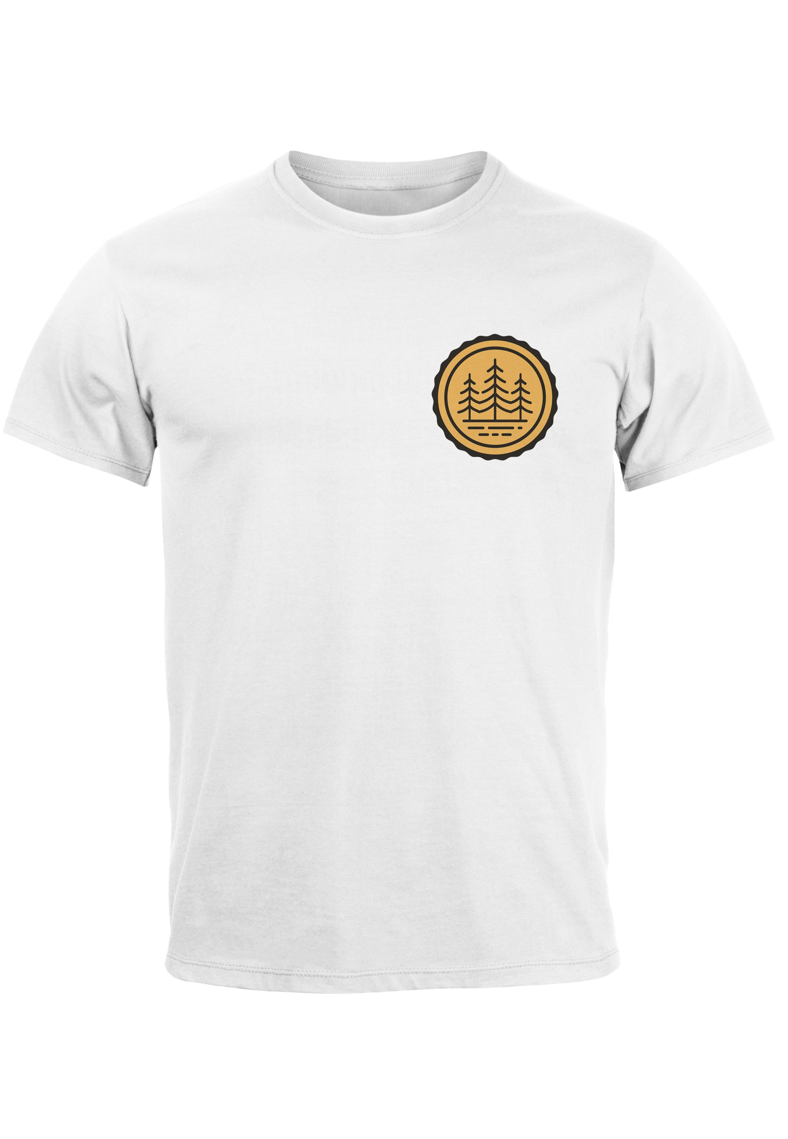 Neverless Print-Shirt Herren T-Shirt Logo Naturliebhaber Wald Fashion St weiß Print Outdoor mit Badge Bäume