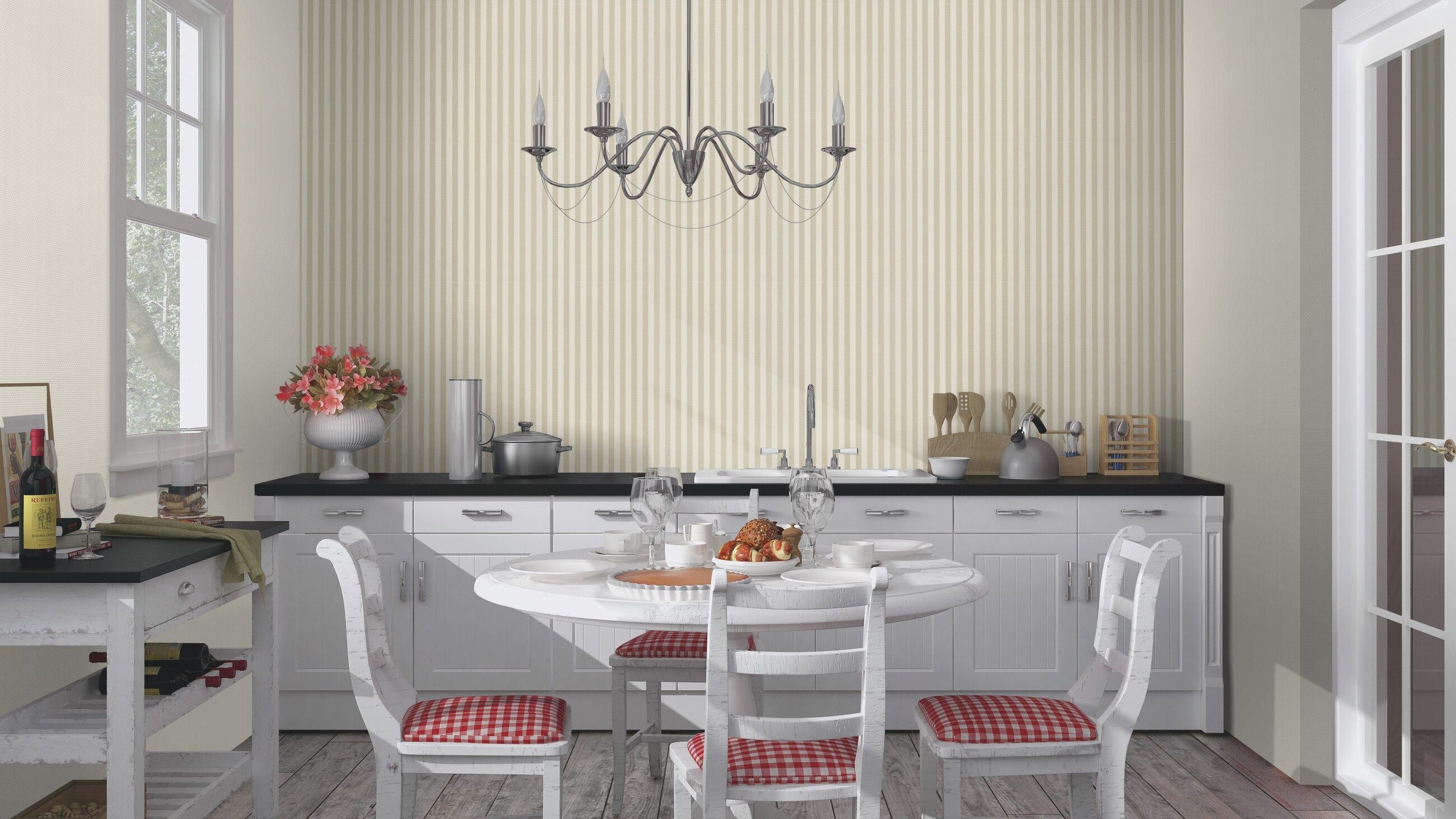 Rasch Vliestapete Gestreift - Vinyltapete Creme Gold, Streifen, (1 Rolle, 1 St., 10,05 m x 0,53 m), gute Lichtbeständigkeit, feucht abwischbar, restlos abziehbar