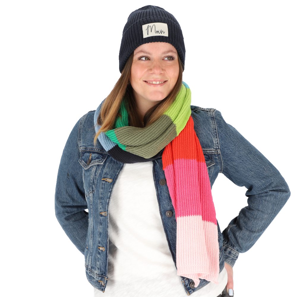 halsüberkopf Accessoires Strickmütze Mütze Maritim mit breitem Umschlag und Badge mit Bio-Baumwolle