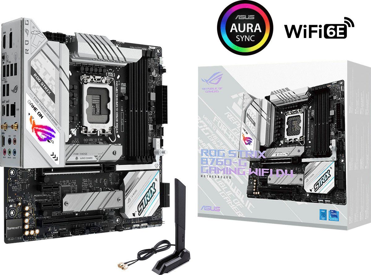 Asus ROG STRIX B760-G GAMING WIFI D4 Mainboard, Intel B760, ATX, DDR4 Speicher, PCIe 5.0, WiFi 6E, 3x PCIe 4.0 M.2