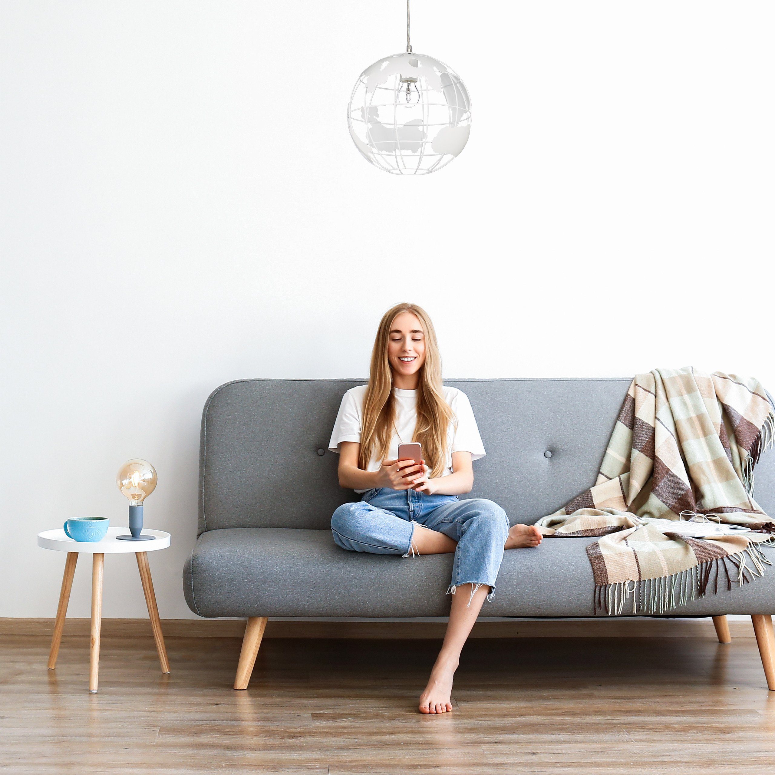 relaxdays Hängeleuchte Kugel, weiß