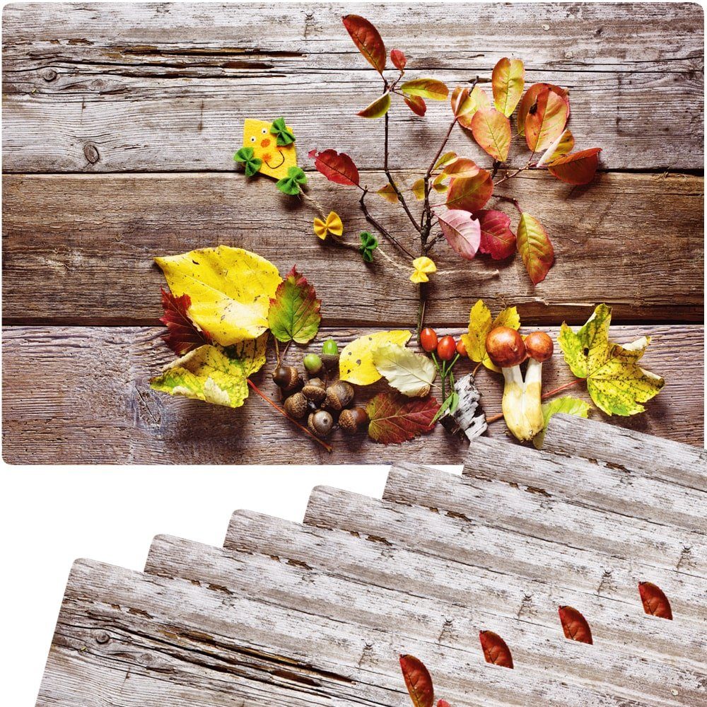 matches21 HOME & HOBBY Platzset Abwaschbare Tischsets 8er Set buntes Herbst-Laub Blätter, (8-St), Platzsets als Tisch-Untersetzer und Tisch-Deko für Esstisch Teller