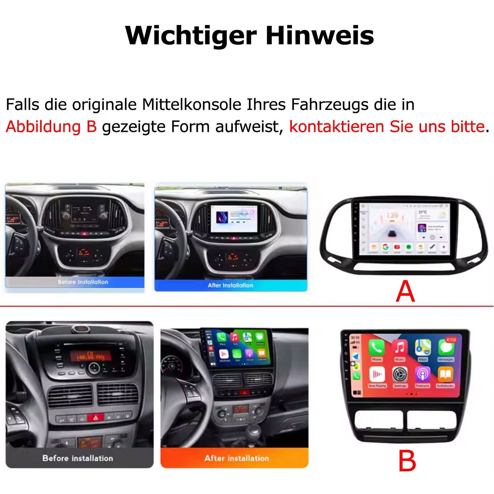 ESSGOO Autoradio Android 15 CarPlay Für Fiat Doblo (2015-2019) mit USB Type-C Autoradio (Digitalradio (DAB), DAB (optional), 4+64GB(optional), RDS, AM, FM, USB Type-C, Carplay Android Auto Bluetooth EQ USB GPS Navi WIFI Touchscreen)