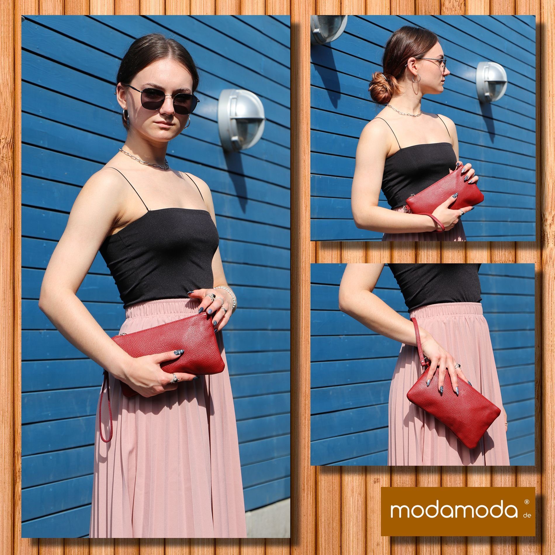 modamoda de Echtleder Italy T193, Umhängetasche Handmade in Rot