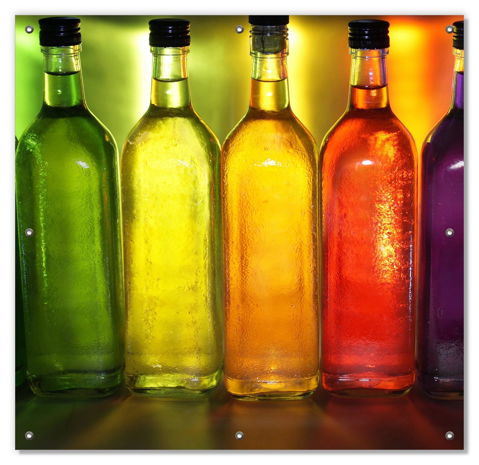 Sonnenschutz Bunte Flaschen im Regal, Wallario, blickdicht, mit Saugnäpfen, wiederablösbar und wiederverwendbar