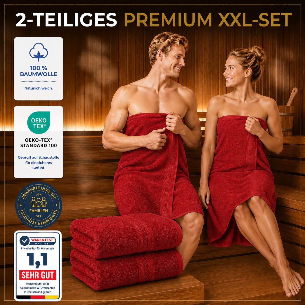 Komfortec Saunatuch 2er Set extra Große - Premium Badetuch - 80x200 XXL, Frottee (2-St), extra Große, 100% Baumwolle, Weich, Schnelltrocknend – Bild 4 von 5