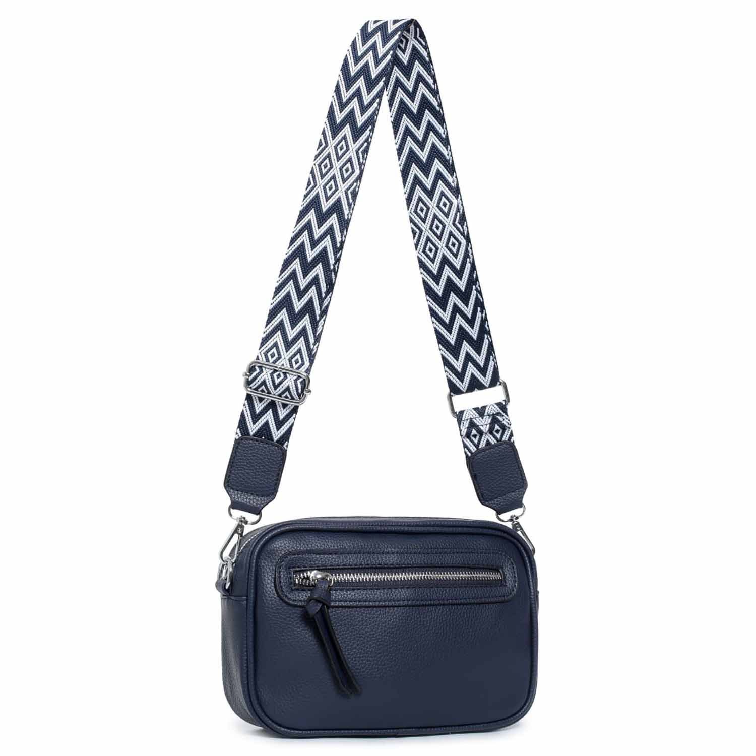 ITALYSHOP24 Schultertasche Damen Umhängetasche CrossBody Brusttasche Crossover Handtasche Reise (Tasche mit einem breitem Muster Stoffgurt/Umhängeband), Bodybag Cross Bag Schmucktasche Gürteltasche Muster Taschengurt Clutch