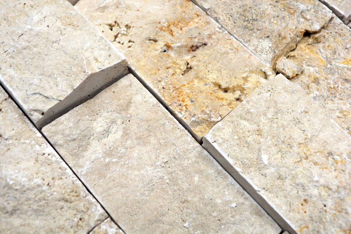Splitface Brick beige Travertin Mosaik Steinwand Naturstein Mosani Mosaikfliesen