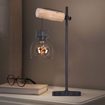 etc-shop LED Tischleuchte, Leuchtmittel nicht inklusive, Retro Tischlampe Holz Tischleuchte Metall schwarz, Gitter Design