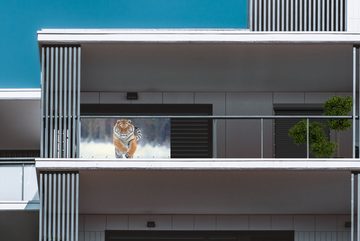 MuchoWow Balkonsichtschutz Tiger - Landschaft - Schnee - Tiere (1-St) Balkonbanner, Sichtschutz für den Balkon, Robustes und wetterfest