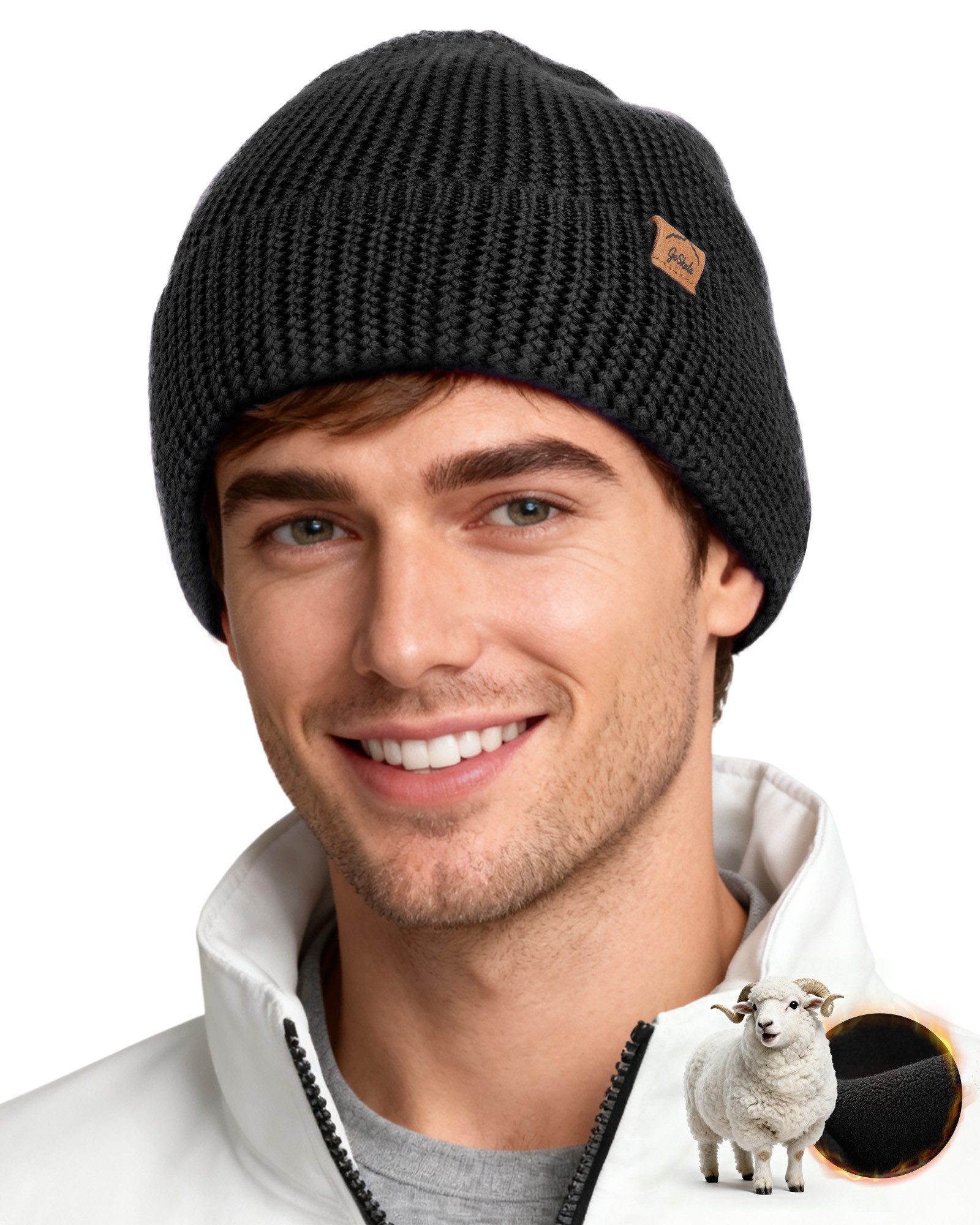 GoSkala Fleecemütze Merino Mütze Herren Damen Warme Wintermütze Strickmützen Winter Beanie Wärmend, hautfreundlich, antistatisch