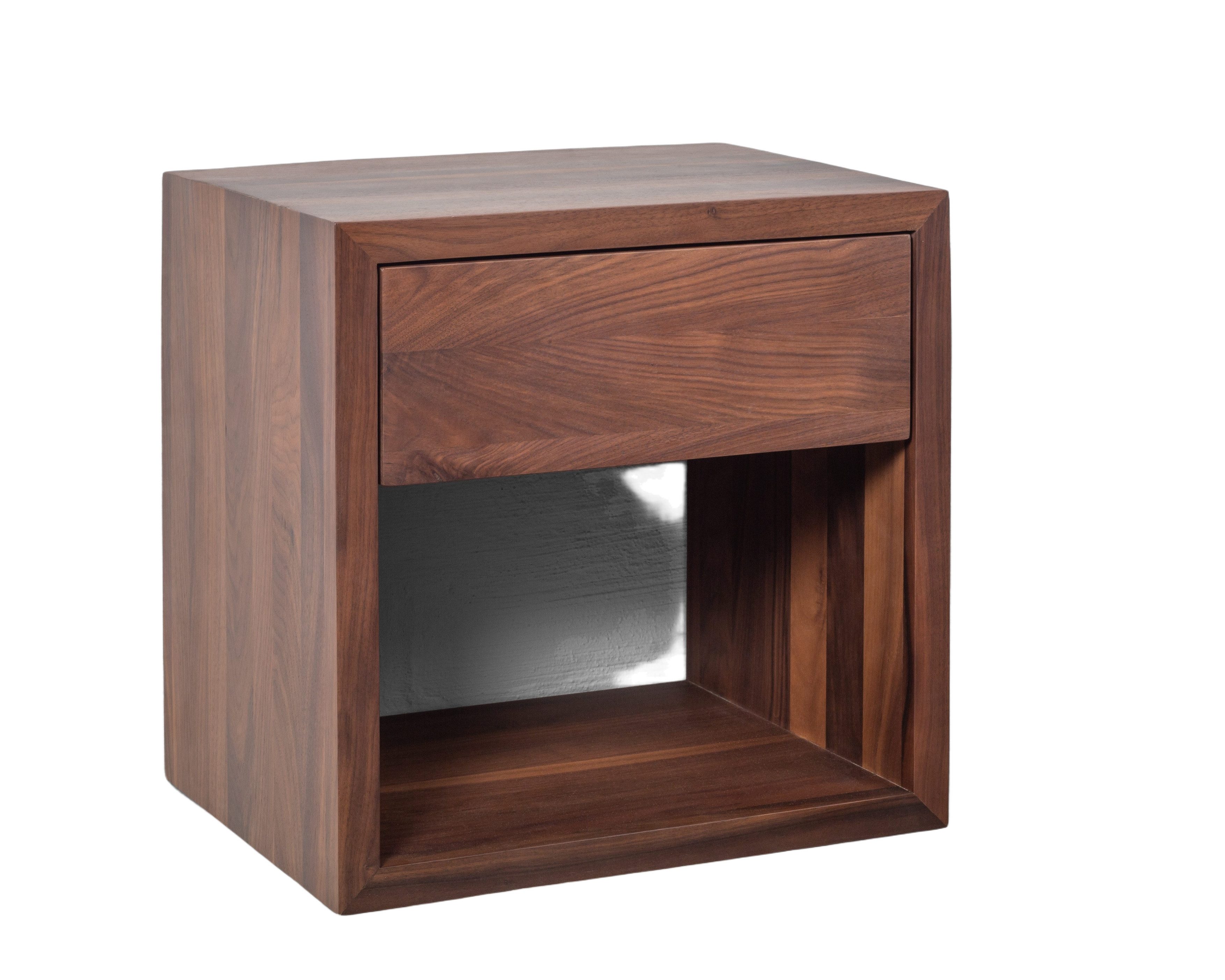Woodek Design Nachttisch HUGO, schwebender Wandschrank im skandinavischem Design H39xB39xT30cm (Beistelltisch aus matt lackiertem Walnussholz, 1-St., elegantes Wandregal), Nachtkommode mit Schublade und Ablage