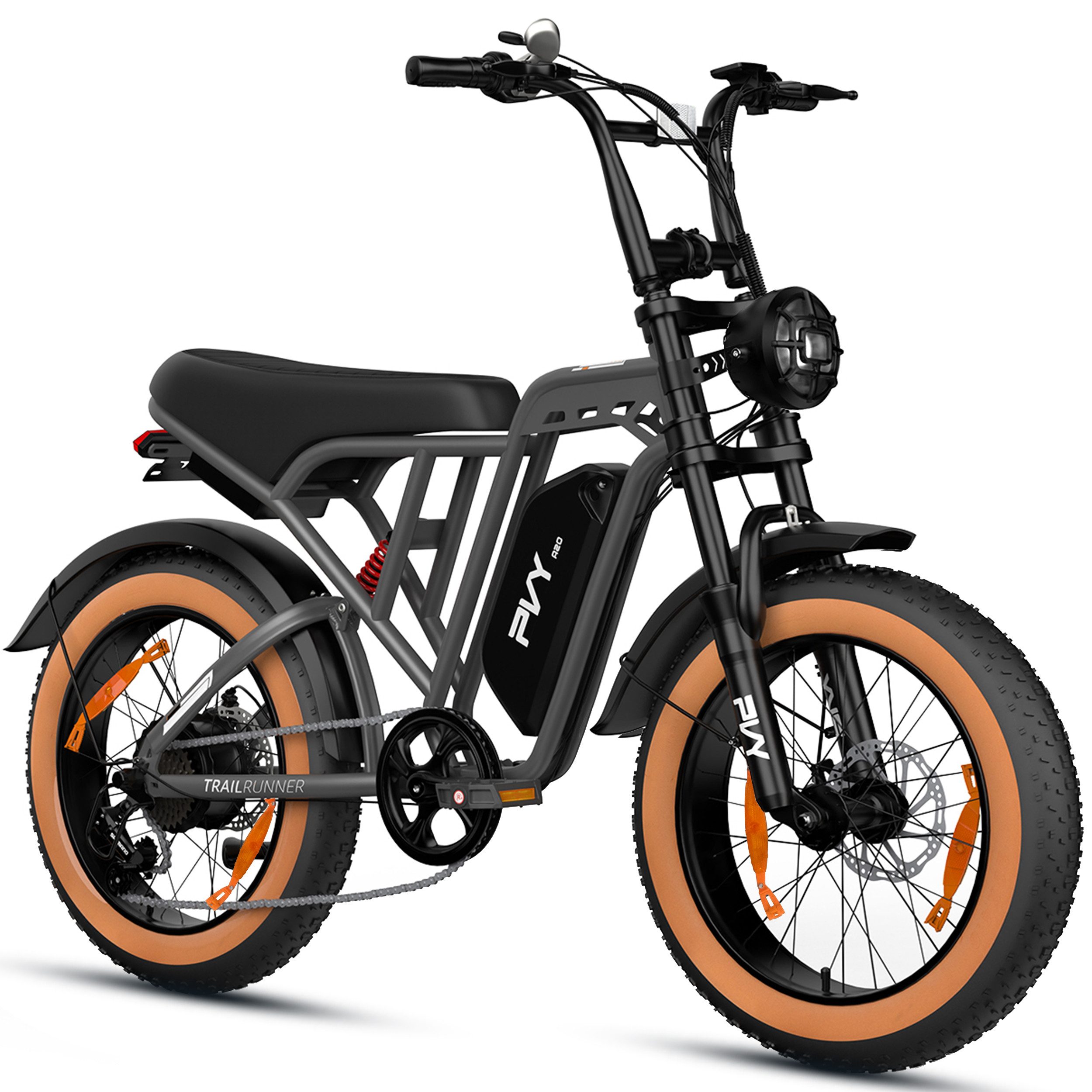 Vankel E-Bike Mountainbike Fat E-Bikes E-Fahrrad Damen u. Herren 960 WH Pedelec Max.120 km E-MBT, Kettenschaltung, Heckmotor, 960 Wh, (Beleuchtungsset mit Batterieladegerät, Batterieschlüssel, Werkzeug), 20×4.0 All-Terrain Elektrofahrrad mit Shimano 7-Gang