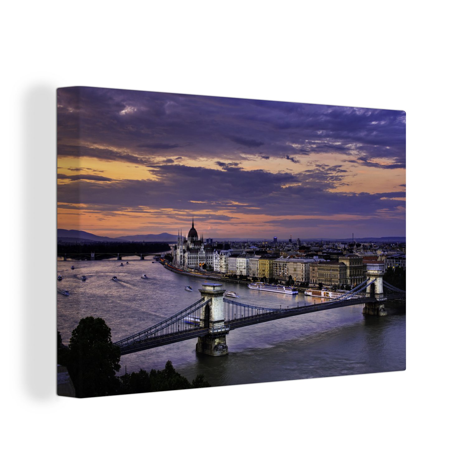 OneMillionCanvasses® Leinwandbild Budapest - Skyline - Nacht, (1 St), Wandbild Leinwandbilder, Aufhängefertig, Wanddeko, 30x20 cm