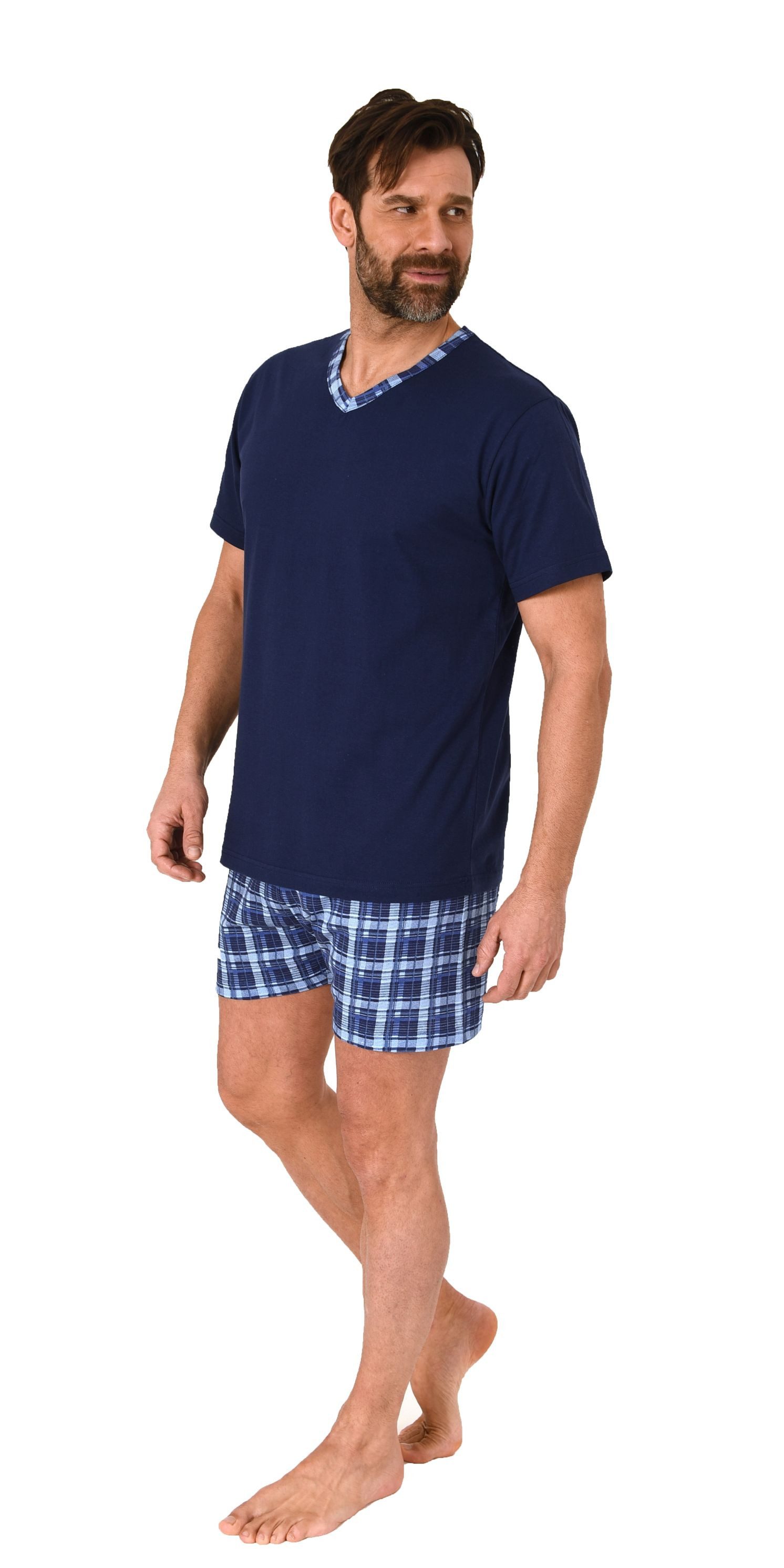 Normann Pyjama Normann Herren kurzarm Schlafanzug Shorty Pyjama Hose in Kar günstig online kaufen