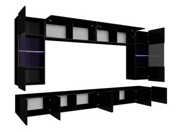 MIRJAN24 Wohnwand Calabrini I, (6er-Set, 2x TV-Lowboard, 2x Wandregal, 2x Hängevitrine), LED-Beleuchtung als Option